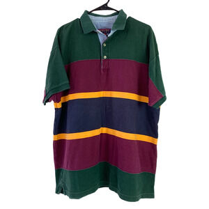 Vintage Bayou Sport Striped Rugby Hip Hop Streetwear Short Sleeve Polo Shirt XL